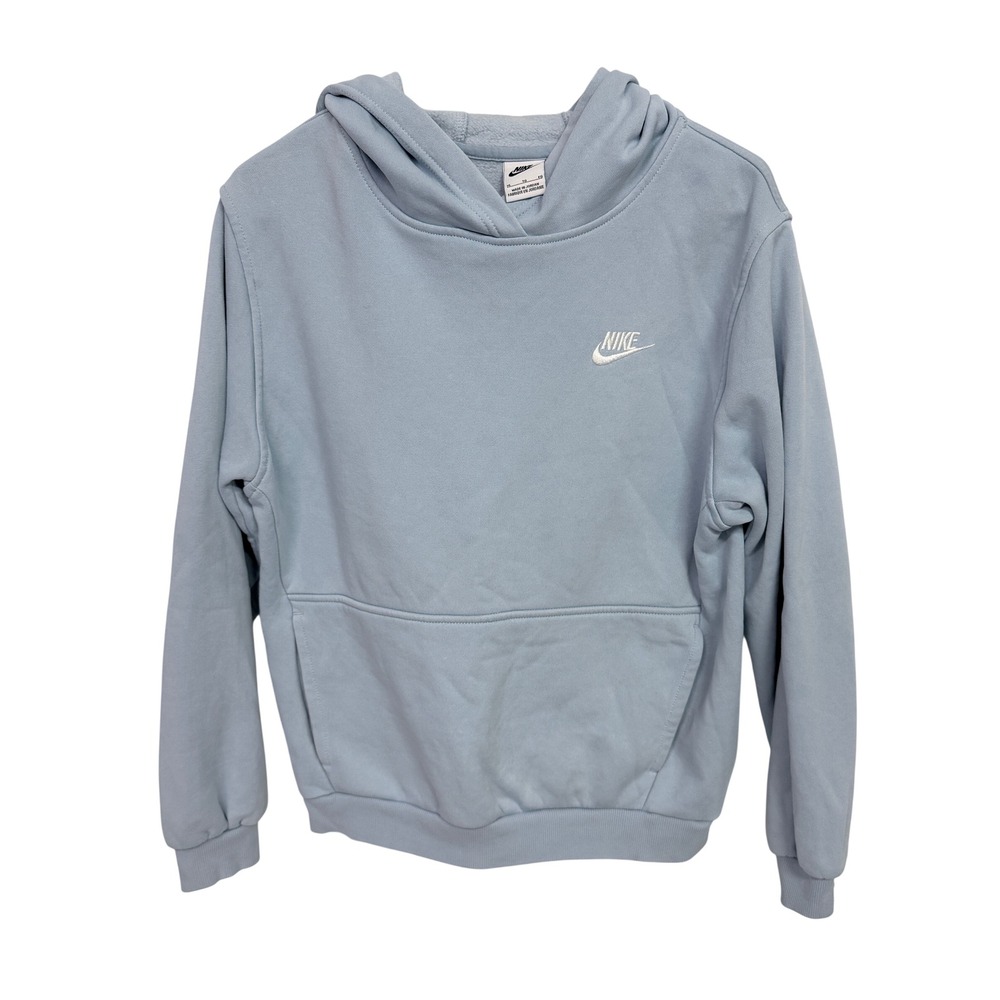 Nike Sportswear Club Fleece Hoodie Light Blue Embroidered Logo XL Pullover